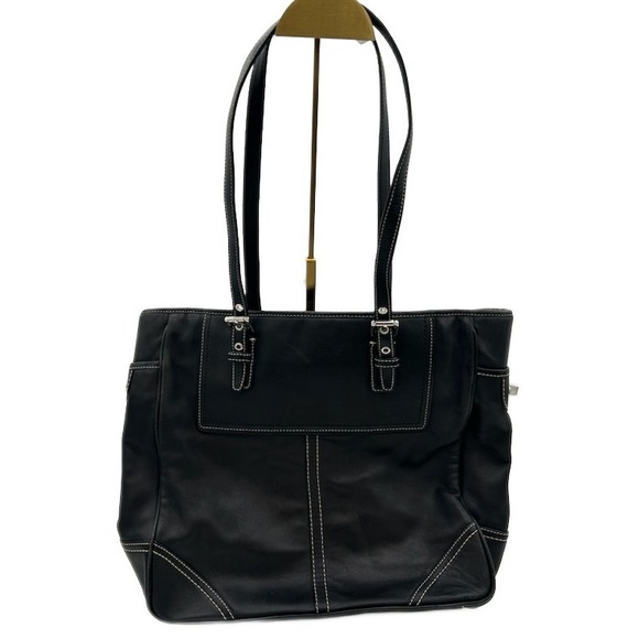 Y2K Coach Leather Hampton Tote Bag Black Top Handles Satchel Purse - Picture 1 of 6